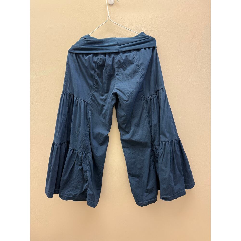 Wearables Blue Cropped Wide Leg Pants | Roll Over Waist | Tiered Ruffle Boho - Picture 4 of 4